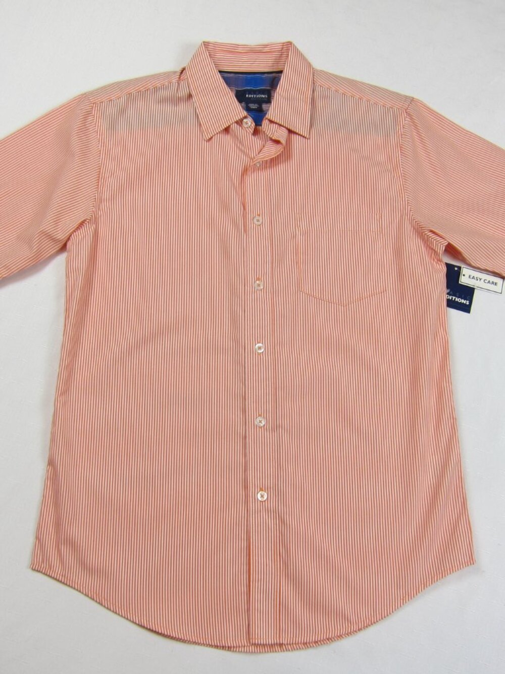 Basic Editions Mens Small Short Sleeve Button Down Shirt Orange Pinstripe NWT